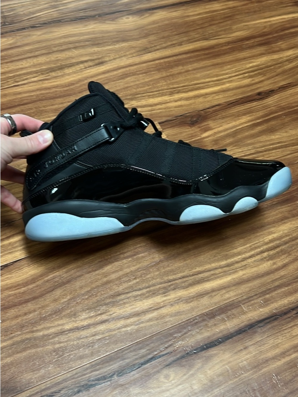 Jordan Men's Black Patent Leather High-Top Sneakers with Icy Soles - Picture 2 of 4